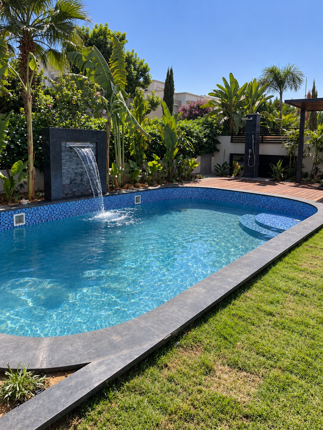 Turquoise real swimming pool project