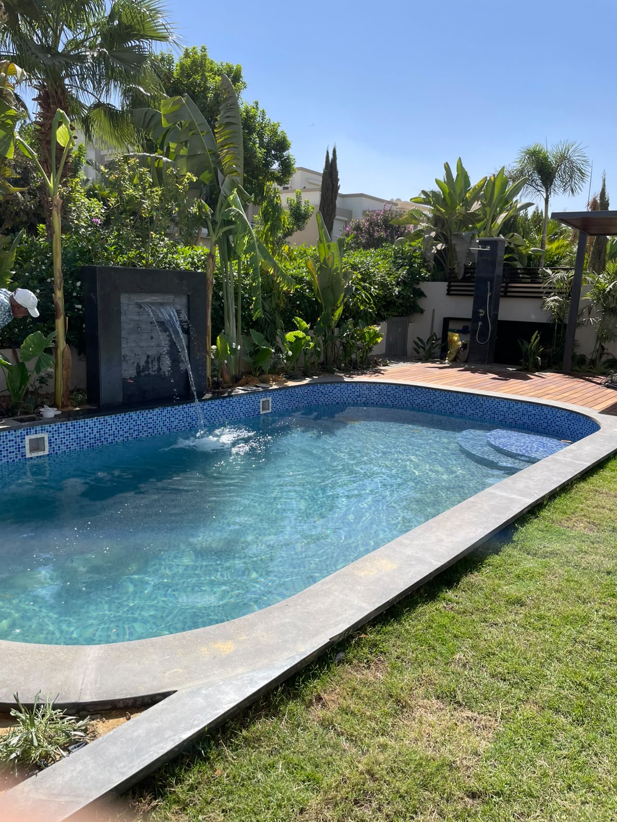 Turquoise completed organic swimming pool